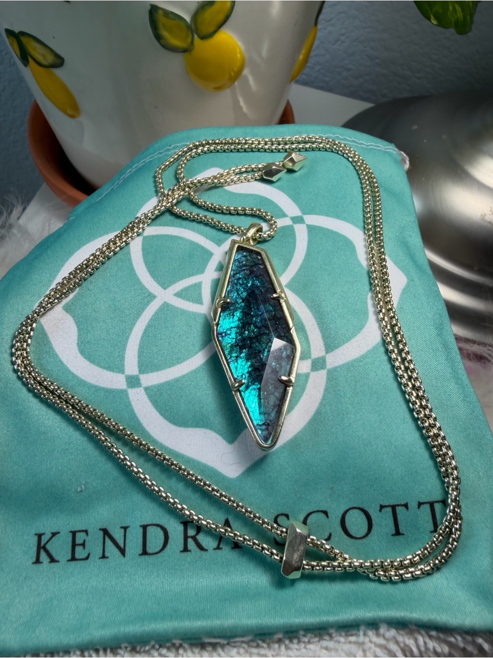 Kendra Scott Labradorite Kite Pendant Necklace Gold Long